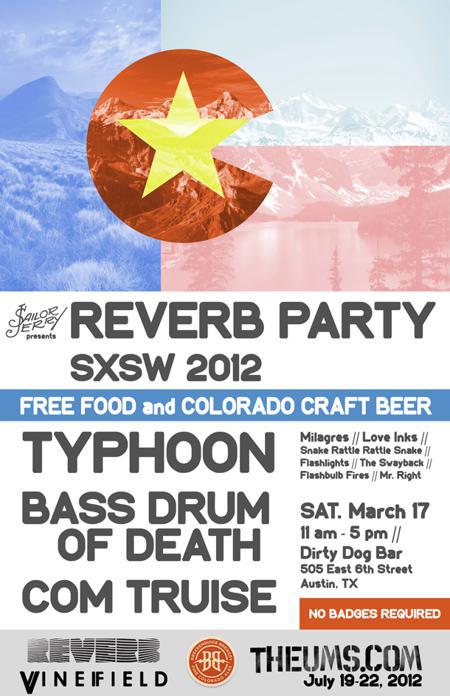 Reverb Party with Typhoon, Bass Drum of Death, Com Truise (Free Food & Beer!)